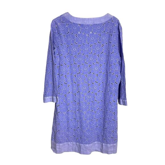 Fresh Produce Cover Up Dress Womens M Periwinkle Floral Eyelet Cotton Swim Beach - Picture 2 of 7